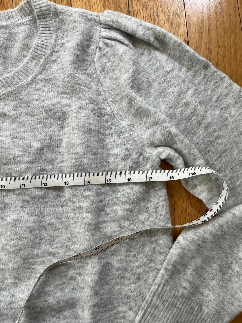 LOFT Light Gray Puff-Sleeve Knit Sweater - Picture 3 of 6